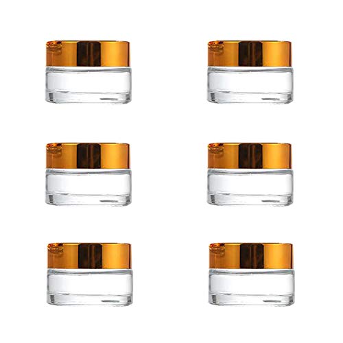 6PCS 5G Transparent Glass Cream Jars with Inner Liners and Gold Screw Lid Refillable Empty Cosmetic Containers Eyeshadow Packing Storage Cases Lotion Box Ointments Bottle for Lip Balm Face Body Cream