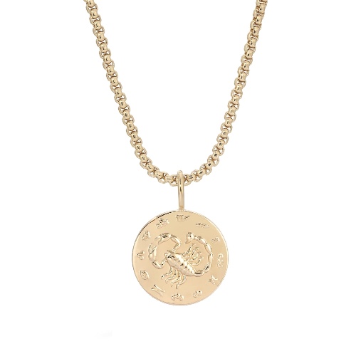 Zodiac Pendant & Thin Box Chain Necklace - SCORPIO / GOLD / 16"