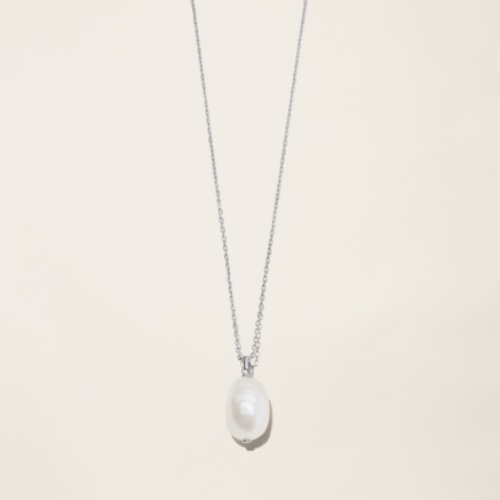 14k Solid Gold Baroque Cultured Pearl Drop Chain - White Gold