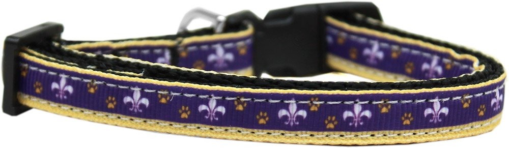 Mirage Pet Products Fleur De Lis Nylon Ribbon Cat Safety Collar, Standard, Purple & Yellow - 