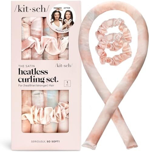 Kitsch Satin Heatless Curling Set - Overnight Hair Curlers to Sleep in, Heatless Curls, Heatless Hair Curler Overnight Curls, Heatless Curling Rod Headband, No Heat Soft Curlers, Hair Rollers - Sunset - 1 Count (Pack of 1) - Sunset Tie Dye