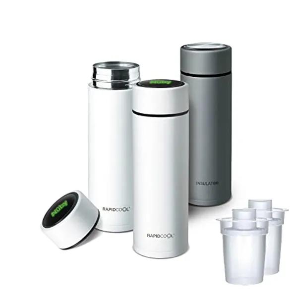 Nuby RapidCool Portable Baby Bottle Making Kit - Prepare A Perfect Formula Feed in 2 Minutes | Includes: 2 Rapid Cool's with 2 Digital Thermometer Lids, 2 Powder Dispensers & Flask