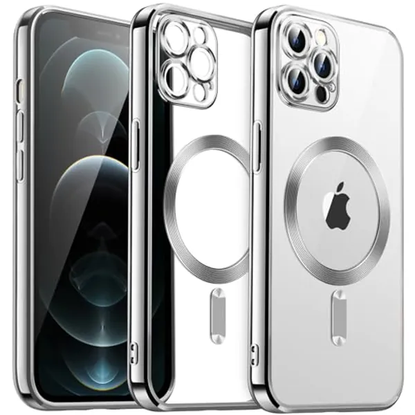 JETech Electroplated Case for iPhone 12 Pro Max 6.7-Inch, Camera Lens Full Protection, Compatible with MagSafe Wireless Charging, Shockproof Soft TPU Phone Cover (Silver)