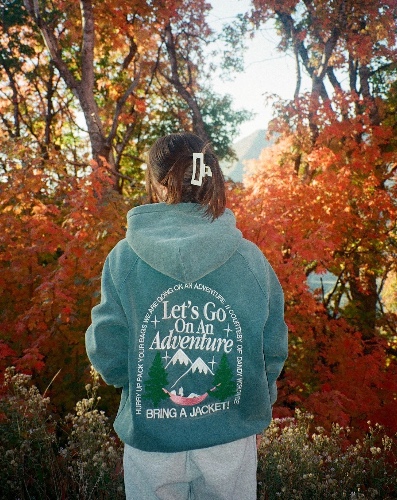 "Let's Go On An Adventure" Oversized Lux Hoodie in Pine Green | Small