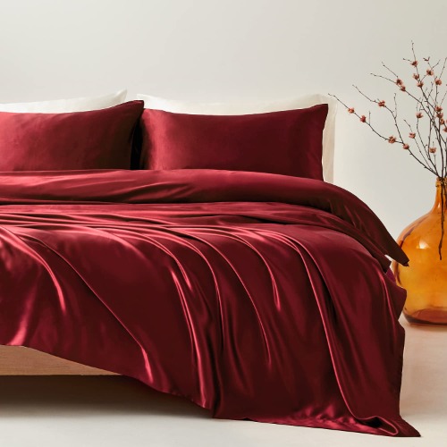Candoury Satin Sheets Queen Bed Set 4 Pcs, Soft and Durable Pillowcase, Flat Sheet and Fitted Sheet, Hotel Luxury Silky Satin Sheets Set(Queen, Burgundy) - Burgundy Queen