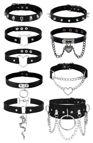 HAIAISO 6-9Pcs Leather Choker Black Punk Goth Choker Necklace Love Heart Spiked Choker Adjustable Pu Choker Collar for Women Girls - 9Pcs