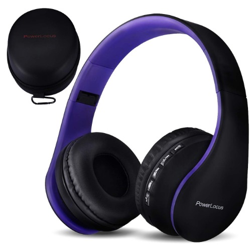 PowerLocus Wireless Bluetooth Over-Ear Stereo Foldable Headphones, Wired Headsets Rechargeable with Built-in Microphone for iPhone, Samsung, LG, iPad (Purple) - Purple