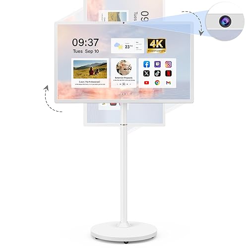 27-Inch Portable Smart TV with 1080p Display, Full Swivel Rotation, 4K Webcam, Android 13 OS, 8GB RAM + 128GB Storage, 6-8H Battery, Rolling TV with Remote Control