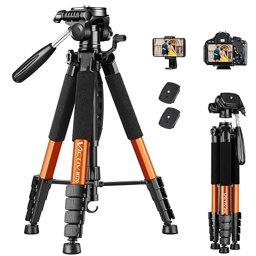 Victiv Tripod 74” Camera Tripod for Cell Phone, Aluminum Professional Heavy Duty Camera Tripod Stand, Tripod for Camera DSLR SLR with Carry Bag, Compatible with Canon Nikon iPhone - Orange - 74 Inch