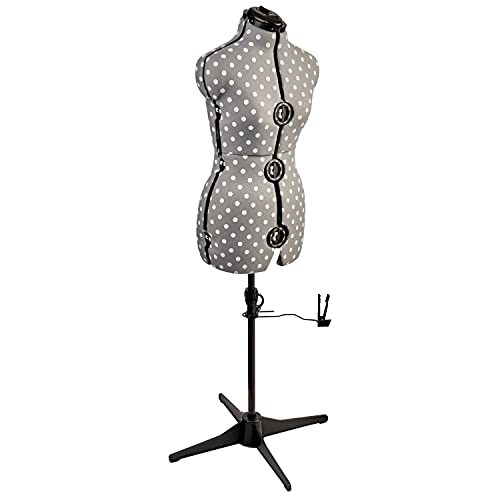 Sewing Online Adjustable Dressmakers Dummy, in Grey Polka Dot with Hem Marker, Dress Form Sizes 10 to 16 - Pin, Measure, Fit and Display your Clothes on this Tailors Dummy - 5916A - Small (UK 10-16)