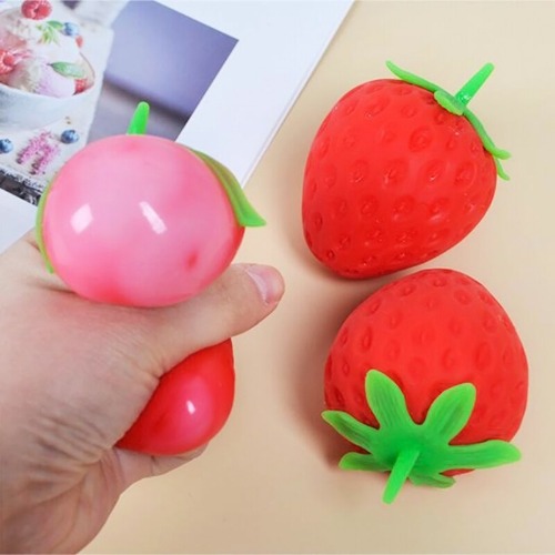 Adults Kids Squishy Strawberry Stress Relief Toys Novelty Simulation Food Fruit Vent Ball Sensory Fidgets Toy Party Favors 8*5cm