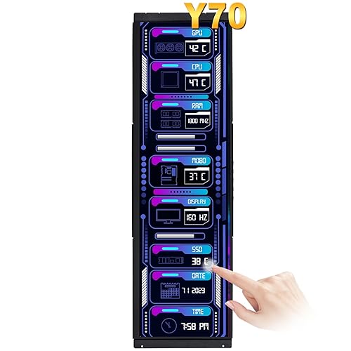 wisecoco 14.5 Inch LCD Touchscreen Monitor for Hyte Y70 2K 2560x720 IPS Display HDMI USB C for Windows Aida64 CPU GPU Temperature Monitoring