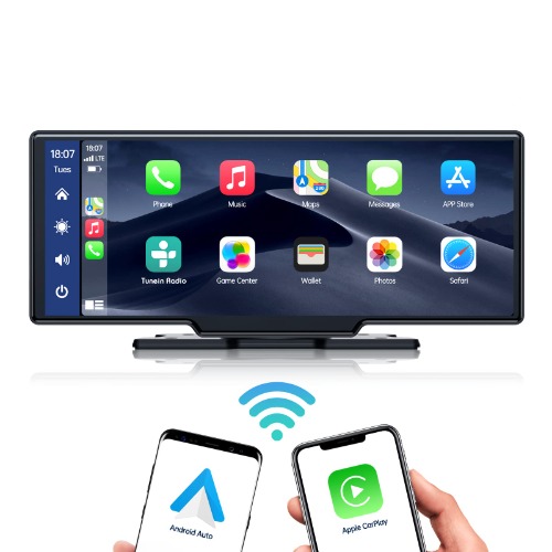 10 Inch Touch Screen Car Stereo Wireless CarPlay and Android Auto, Portable Car Audio Receiver, Hands Free Calling, Bluetooth, Siri, AUX/FM, Voice Control, GPS Navigation