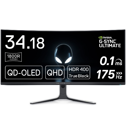 Alienware AW3423DW 34 Inch WQHD (3440x1440) 21:9 1800R Curved Gaming Monitor, 175Hz, QD OLED, 0.1ms, NVIDIA G-SYNC Ultimate, 99.3% DCI-P3, HDR400, DisplayPort, 2x HDMI, 5x USB, 3 Year Warranty