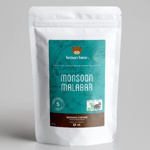 Brown Bear Monsoon Malabar Strong Aged Ground Coffee, Dark Roast, Strength 5, 227g, 5% of Sales donated to Free The Bears UK, India Indian Coffee