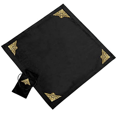 BLESSUME Altar Tarot Table Cloth for Reading Wicca Square Divination Velvet Cloth with Tarot Pouch (Black 4) - Black 4