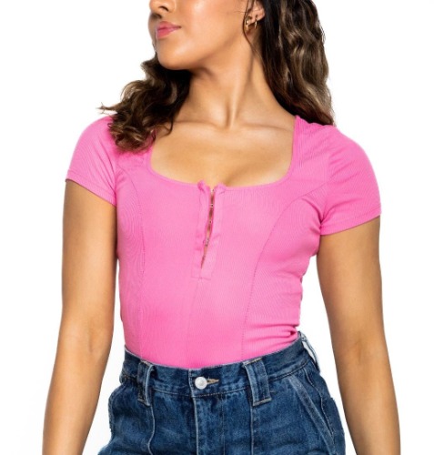 Jade Rib Tee - M / Pink Power