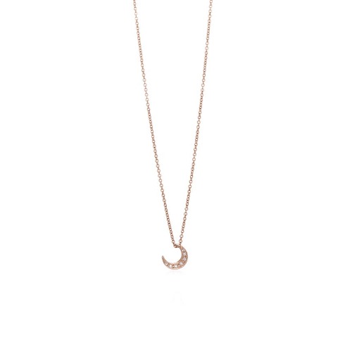 Crescent Moon Necklace Gold With Diamonds - 14K Rose Gold