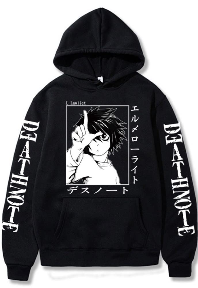 Unisex Death Note L Light Hoodie Costume Anime Ryuk Cosplay Long Sleeve Pullover Sweatshirt - Black