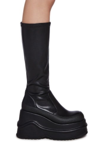 New Fans Wedge Stretch Boots - Black | BLACK / US 9