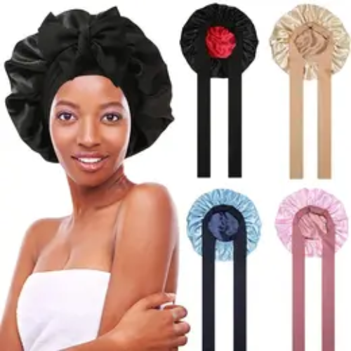 Double Layered Satin Night Caps Hair Care Bonnet Sleeping Hat Shower Caps for Women Nightcap With Elastic Tie Band