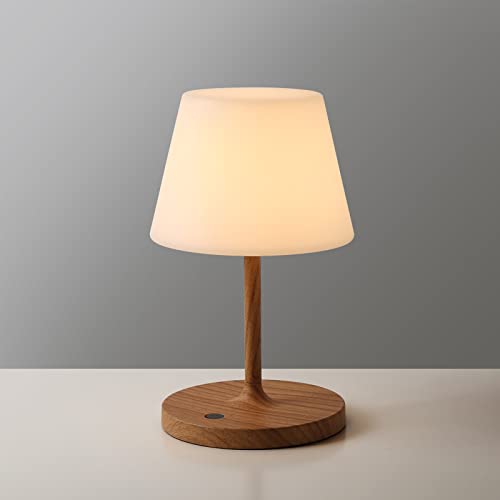 WEILAILUX Outdoor Battery Operated Table Lamp Waterproof, 4000mAh Cordless Rechargeable, Touch Dimmable Desk Lamp, LED Night Light for Patio Camping Restaurant Home, H9.6in, Wood Grain - Wood Grain - 9.6in