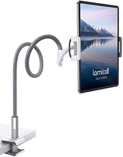 Lamicall Gooseneck Tablet Holder, Tablet Stand : Flexible Arm Clip Tablet Mount Compatible with iPad Mini Pro Air, Kindle, Switch, Galaxy Tabs, More 4.7-10.5" Devices - Gray - Gray