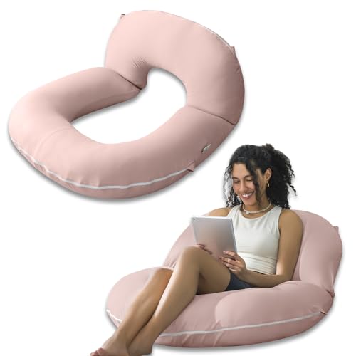 INSEN Reading Pillow, Back Pillow for Sitting in Bed for Reading, Nurse & Relax, Reading Pillow for Adults, Moms & Kids, Sit Up Pillow for Bed (Cooling Cotton-Apricot, Basic) - Cooling Cotton-pink - Basic
