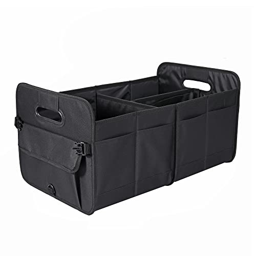 AOKJOY Car Trunk Organizer Car Storage Organizer Collapsible Multi Compartment Car Organizer Adjustable Straps Car Organizer for SUV(Black) - black