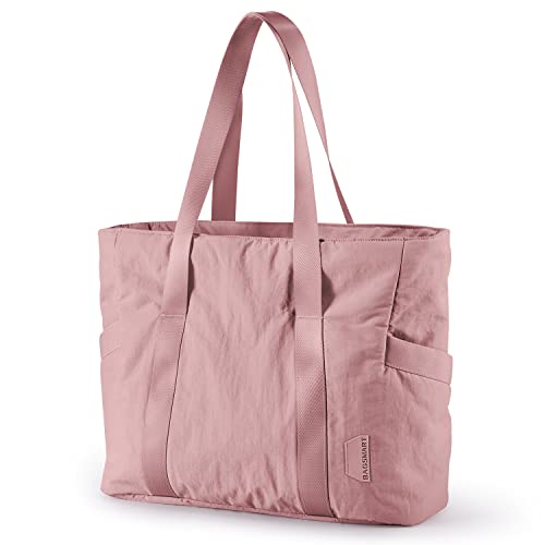 BAGSMART Women Tote Bag with Zipper Gym Bag Laptop Shoulder Handbag Nurse Yoga Bag with Yoga Mat Buckle for Sports,Work - Large - E-dark Pink- L