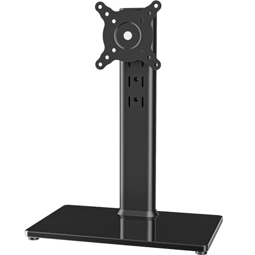 Single LCD Computer Monitor Free-Standing Desk Stand Mount Riser for 13 inch to 32 inch Screen with Swivel, Height Adjustable, Rotation, Vesa Base Stand Holds One (1) Screen up to 77Lbs(HT05B-001)) - Black