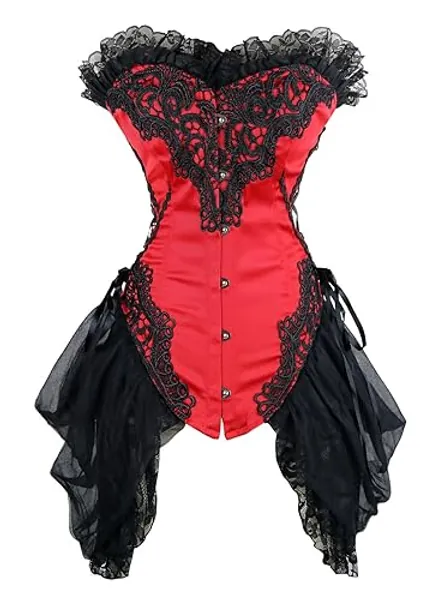 Charmian Women's Sexy Strapless Floral Embroidery Gothic Corset with Lace Skirt