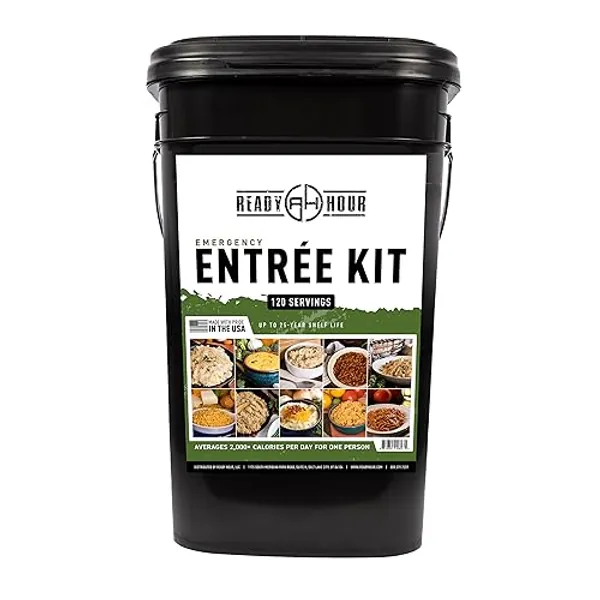 Ready Hour, Emergency Meal Entrées, Real Non-Perishable Meals, 25-Year Shelf Life, Portable Flood-Safe Container, 120 Servings