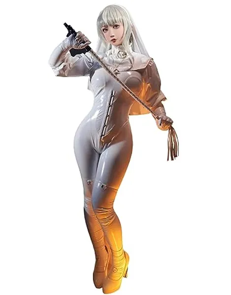 miccostumes x Chowbie Sisters Costume Women Nun Cosplay White Bodysuit Jumpsuit with Collar Headband Necklace