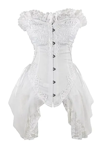 Charmian Women's Sexy Strapless Floral Embroidery Gothic Corset with Lace Skirt