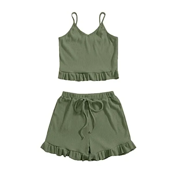 SweatyRocks Women's Suit Two Piece Outfits Sleeveless Crop Cami Top and Shorts Set