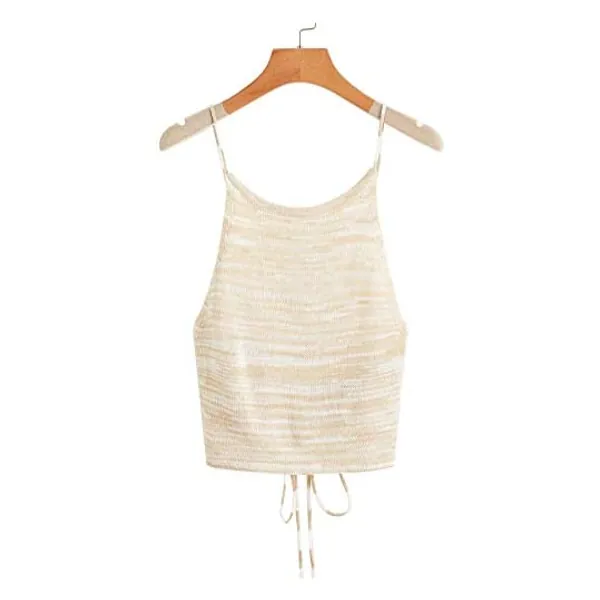 SweatyRocks Women's Sleeveless Space Dye Knit Camisole Criss Cross Backless Crop Top