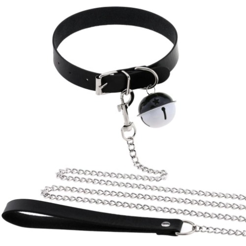 Leather Chain Collar with Bell - Black / Bell