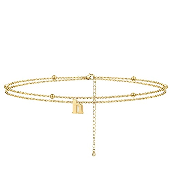 Initial Ankle Bracelets for Women Layered Letter Anklet for Women 14K Gold Plated