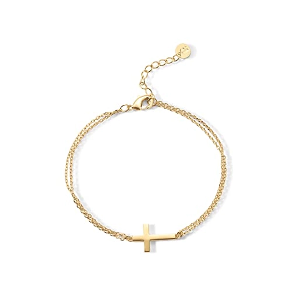 PAVOI 14K Gold Plated Cross Bracelet for Women Jewerly | Simple Gold Bracelet for Women | Confirmation Gift for Girls