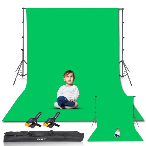 EMART Photo Video Studio 8.5 x 10ft Green Screen Backdrop Stand Kit, Photography Background Support System with 10 x12ft 100% Cotton Muslin Chromakey Backdrop - 
