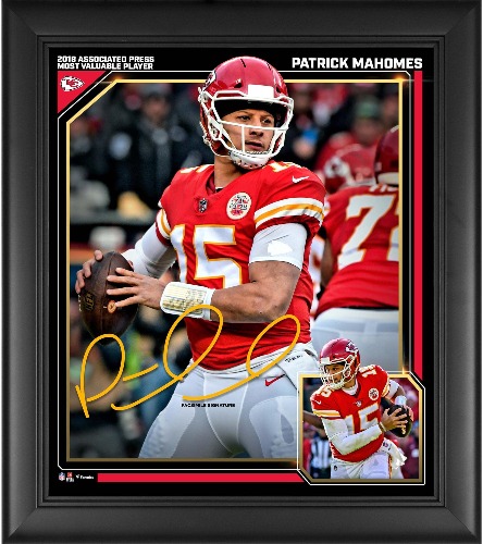 Patrick Mahomes Kansas City Chiefs 2018 NFL MVP Framed 15" x 17" Collage - Facsimile Signature - NFL Player Plaques and Collages - 