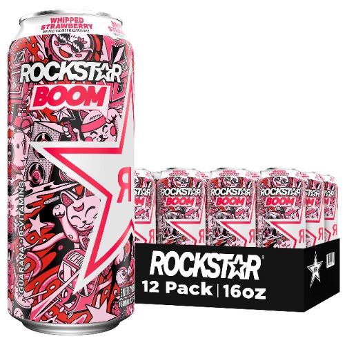 Rockstar, Boom Energy Drink with Caffeine and Taurine 16oz Cans Pack Packaging May Vary, Whipped Strawberry, 12 Count - Boom Whipped Strawberry