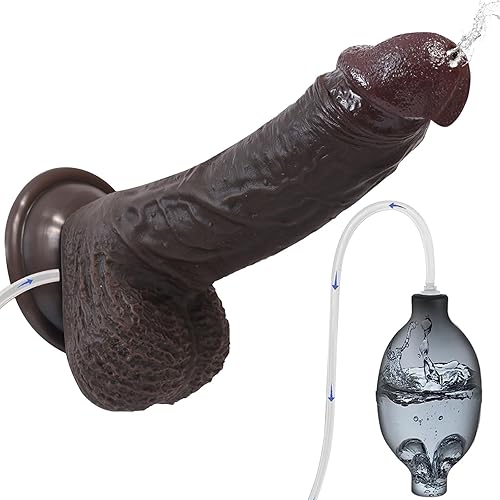 Realistic Squirting Dildo Black Dildos - 8.5 Inch Silicone Ejaculating Dildo, Skin-Feel, Body-Safe, Strong Suction Cup for Hands-Free Play - G-Spot & Anal Stimulator for Solo or Couple Play