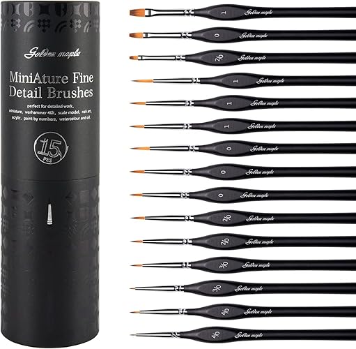 Fine Detail Paint Brushes Miniature Paint Brushes 15 High Detail Thin Paint Brushes with Fine Tips Ergonomic Handles for Small Scale Models for Acrylic Watercolor Oil Painting - 15 pc - Black