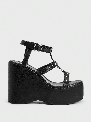 Sugerpunk 1 Pair Women's Solid Color Minimalist Metal Decor Fashion Sandals, Casual Daily Wear