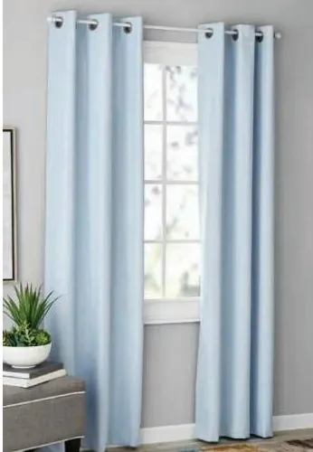 Mainstays Textured Solid Blackout Grommet Curtain Panel Pair, Set of 2, Light Blue, 37" W x 84" L