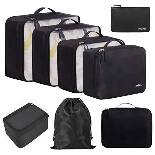 BAGAIL 8 Set Packing Cubes Luggage Packing Organizers for Travel Accessories (Jet Black) - Jet Black - 8 Set