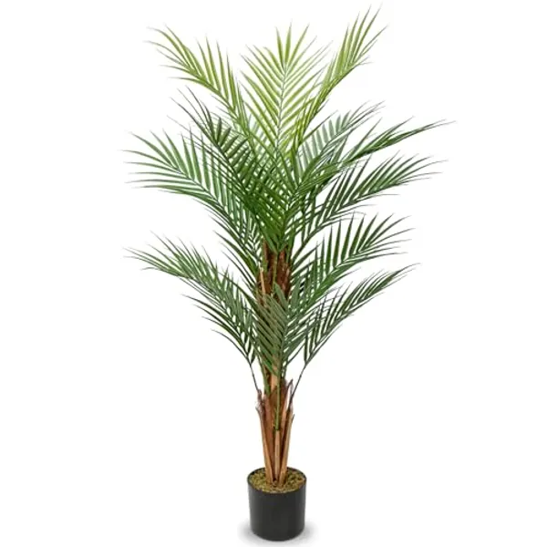 Artificial Palm Tree 122CM Tall with 19 Lifelike Trunks Faux Areca Palm Decorative Fake Plants in Pots Tall Silk Plant for Indoor Home Office Living Room Floor Decor, 4FT