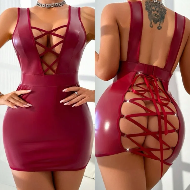 PU Leather Bodycon Dress Red